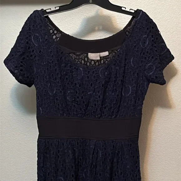 EShakti Women’s Navy Lace & Black smocked waist dress, pockets, Sz 12 - Picture 2 of 12
